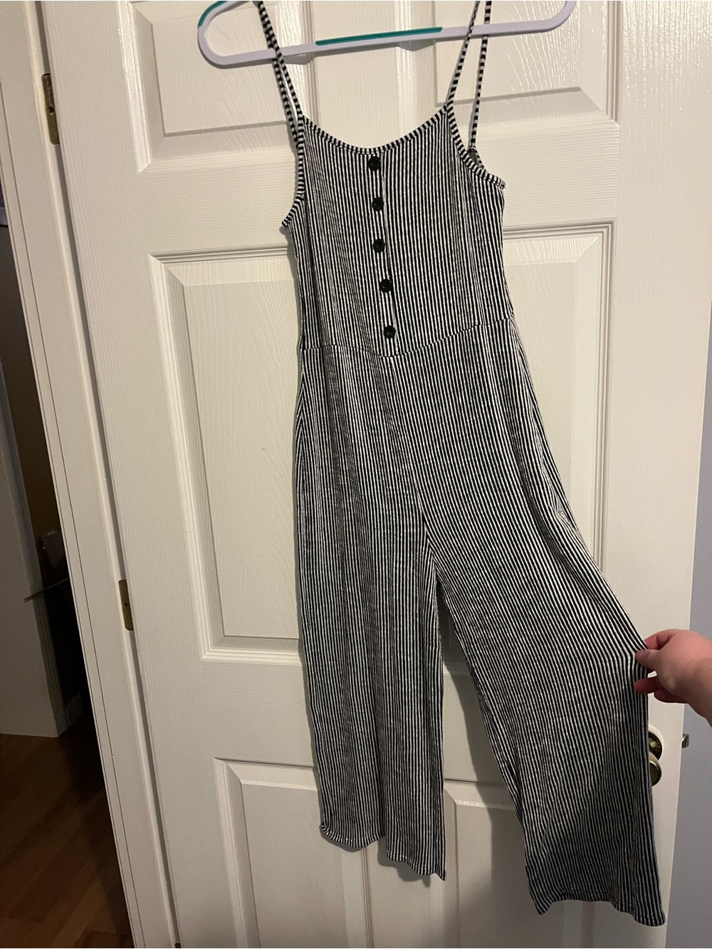 Caution To The Wind Black & White Vertical-Stripe Wide-Leg Jumpsuit